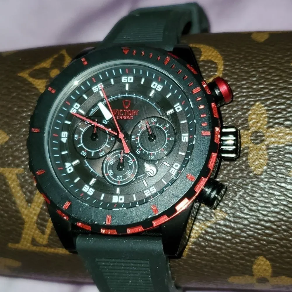 Victory Instruments‎ 8229 Chronograph Black & Red 3 Subdials Men's Large Watch
